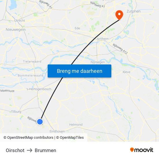 Oirschot to Brummen map