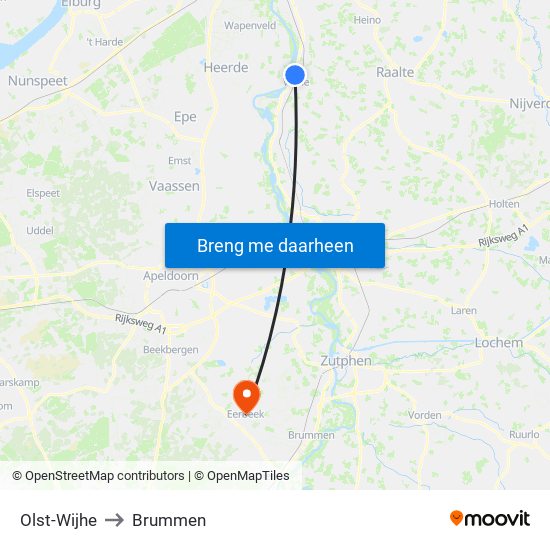 Olst-Wijhe to Brummen map