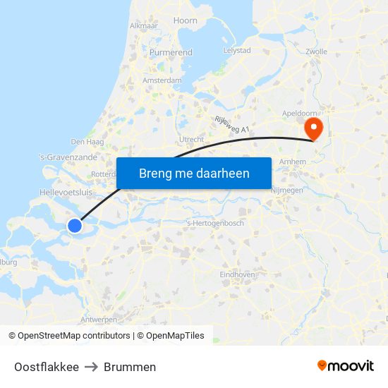 Oostflakkee to Brummen map