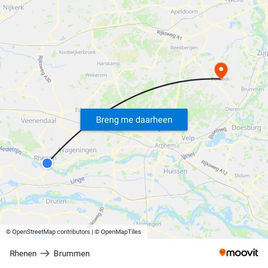 Rhenen to Brummen map