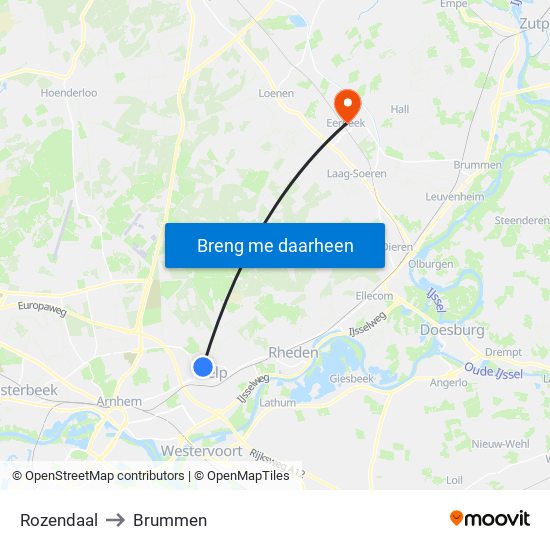 Rozendaal to Brummen map