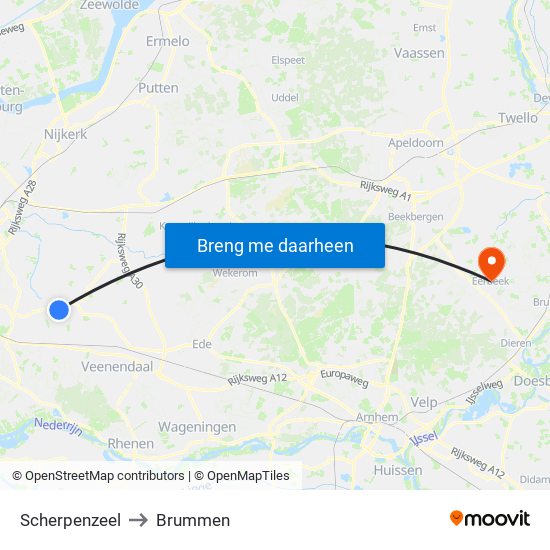 Scherpenzeel to Brummen map