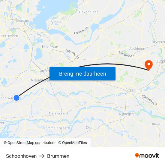 Schoonhoven to Brummen map