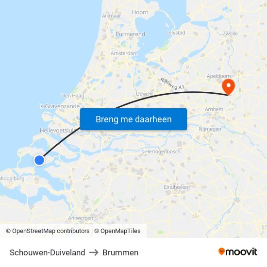 Schouwen-Duiveland to Brummen map