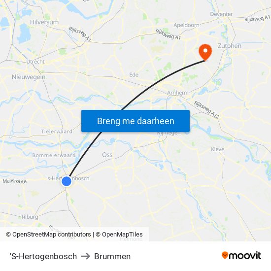 'S-Hertogenbosch to Brummen map