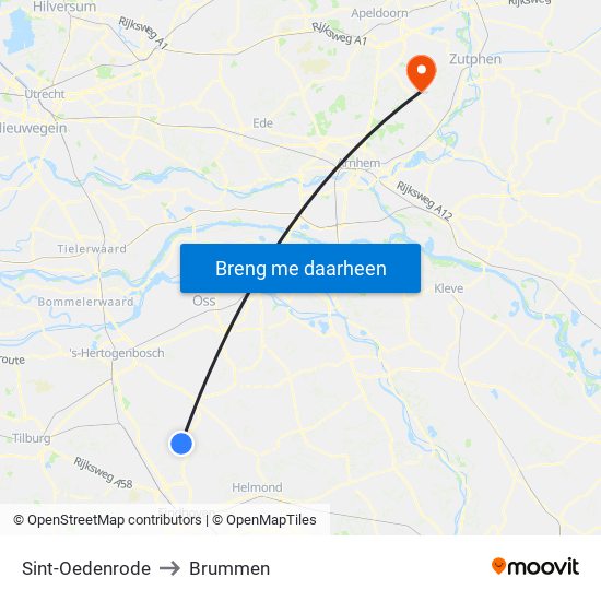 Sint-Oedenrode to Brummen map