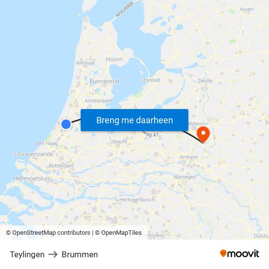 Teylingen to Brummen map