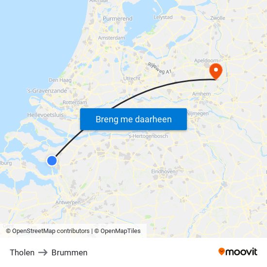 Tholen to Brummen map