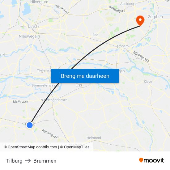 Tilburg to Brummen map