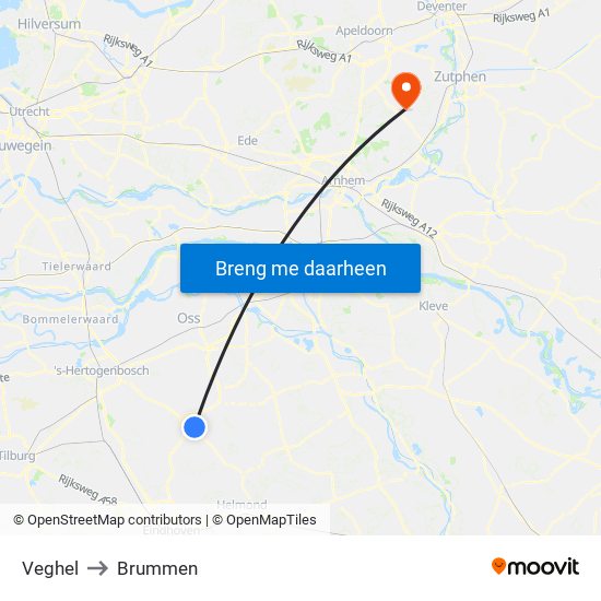 Veghel to Brummen map