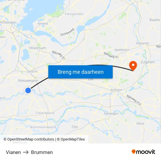 Vianen to Brummen map