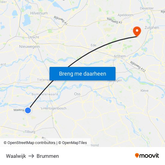 Waalwijk to Brummen map