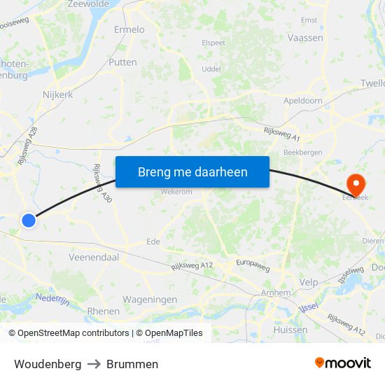Woudenberg to Brummen map