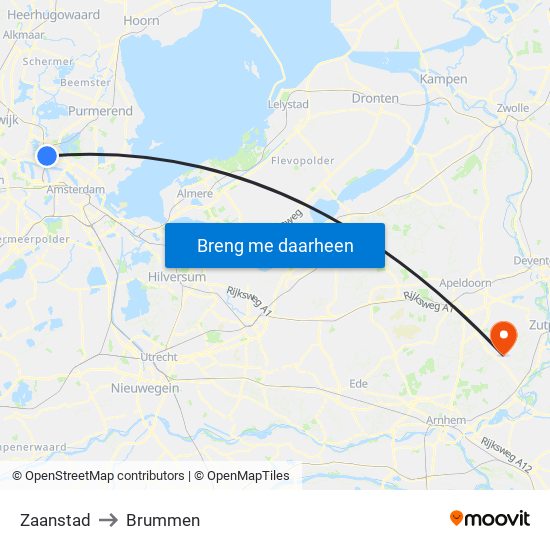 Zaanstad to Brummen map