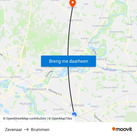 Zevenaar to Brummen map