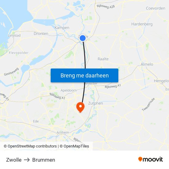 Zwolle to Brummen map