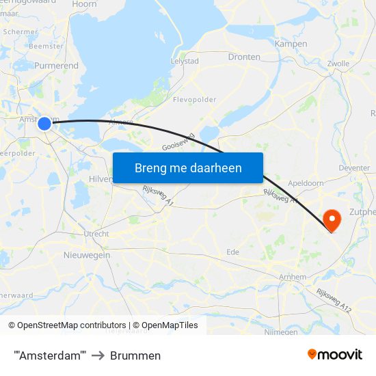 ""Amsterdam"" to Brummen map