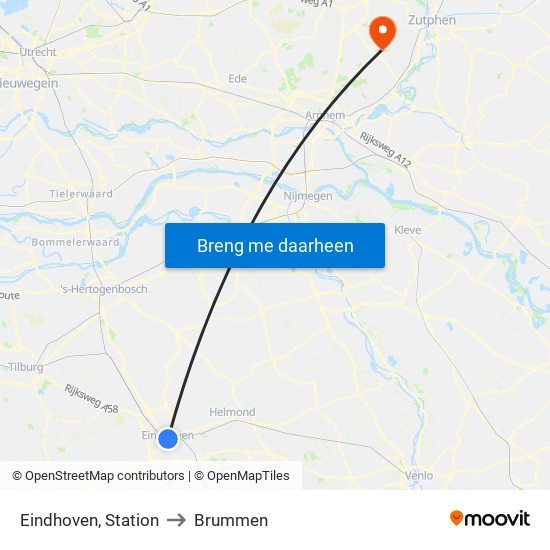Eindhoven, Station to Brummen map