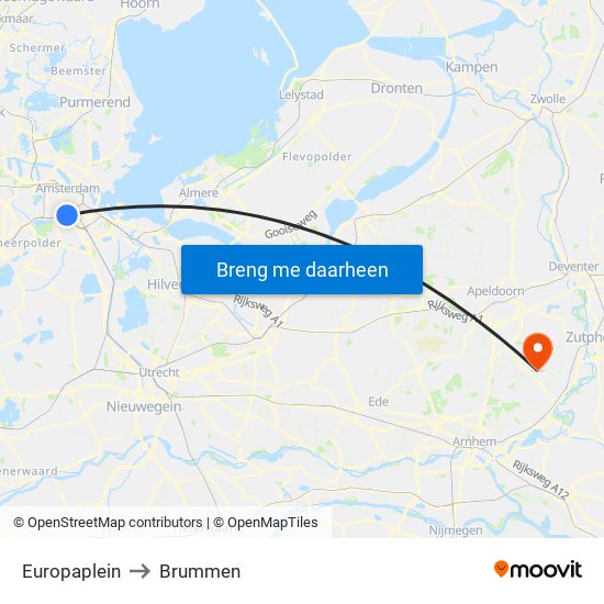 Europaplein to Brummen map