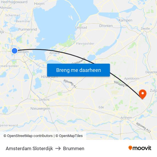 Amsterdam Sloterdijk to Brummen map