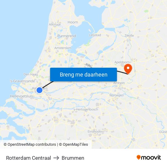 Rotterdam Centraal to Brummen map