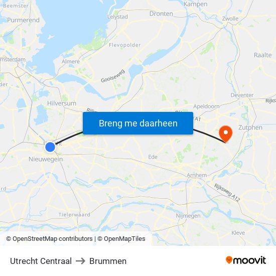 Utrecht Centraal to Brummen map