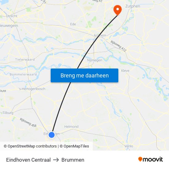 Eindhoven Centraal to Brummen map