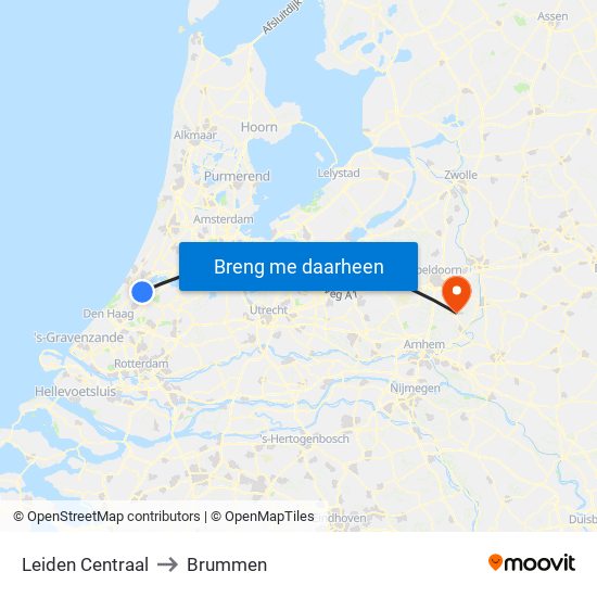 Leiden Centraal to Brummen map