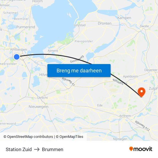 Station Zuid to Brummen map