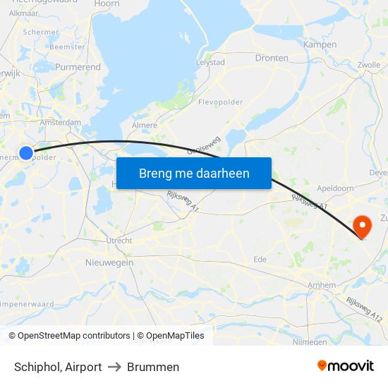 Schiphol, Airport to Brummen map