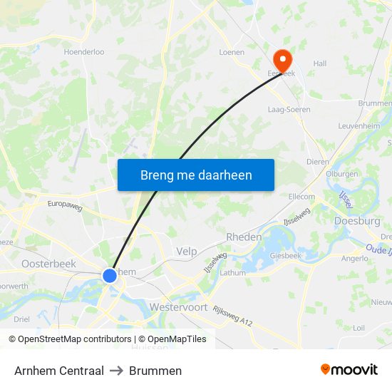 Arnhem Centraal to Brummen map