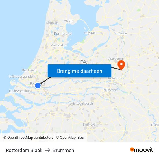 Rotterdam Blaak to Brummen map