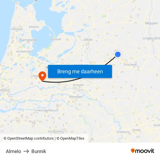 Almelo to Bunnik map