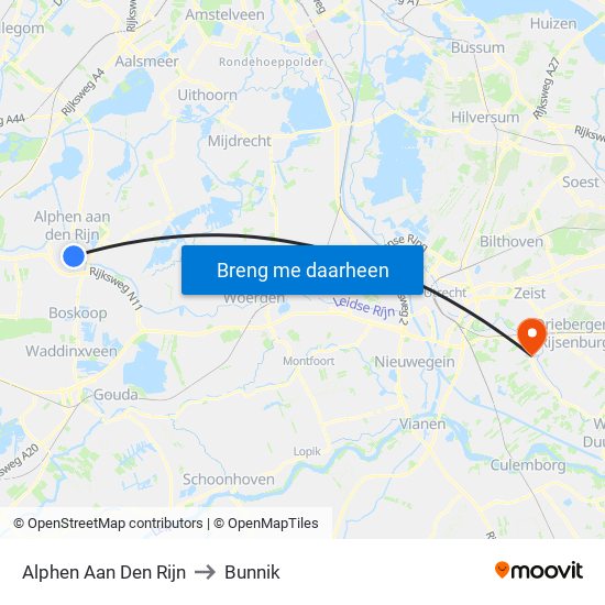 Alphen Aan Den Rijn to Bunnik map