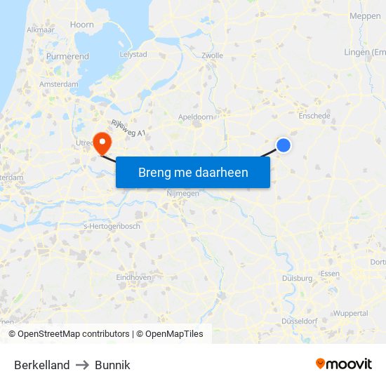 Berkelland to Bunnik map