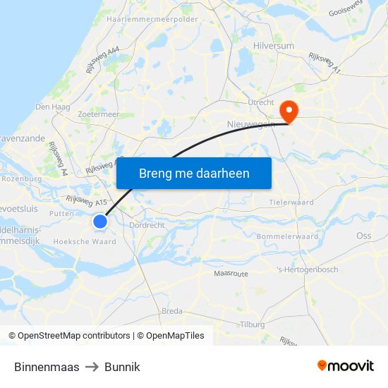 Binnenmaas to Bunnik map