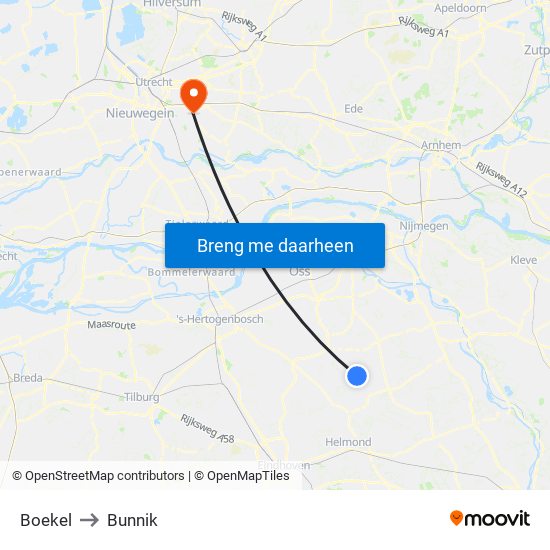 Boekel to Bunnik map