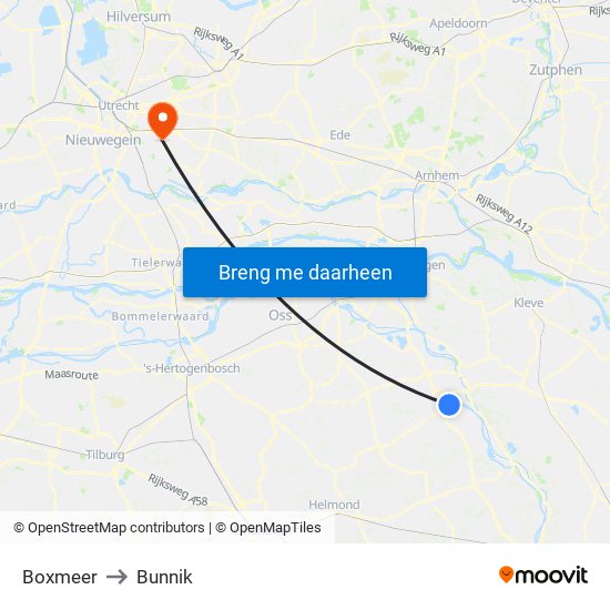 Boxmeer to Bunnik map