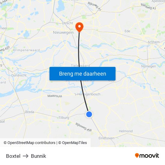 Boxtel to Bunnik map