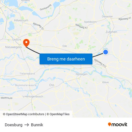 Doesburg to Bunnik map