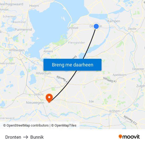 Dronten to Bunnik map