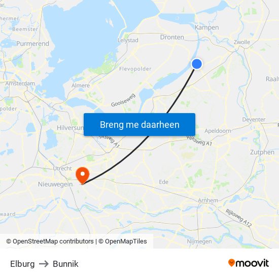 Elburg to Bunnik map