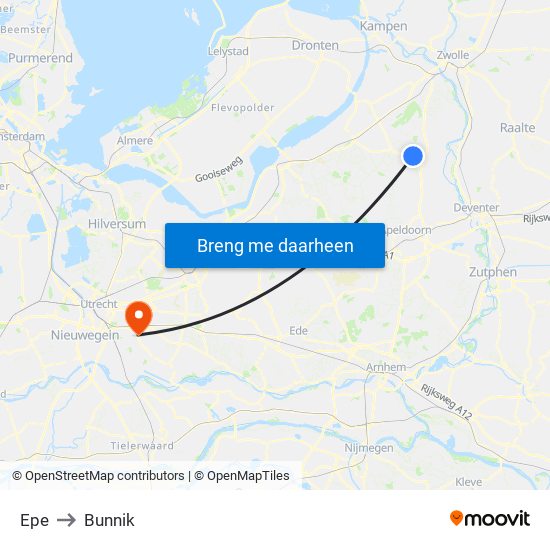 Epe to Bunnik map