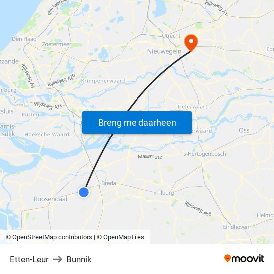 Etten-Leur to Bunnik map