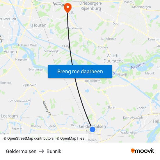 Geldermalsen to Bunnik map