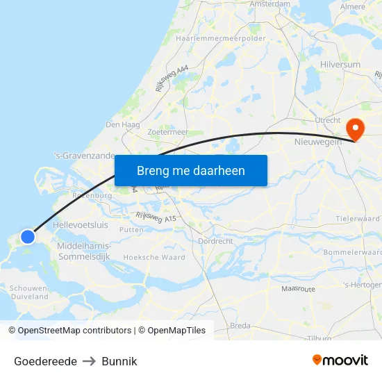 Goedereede to Bunnik map