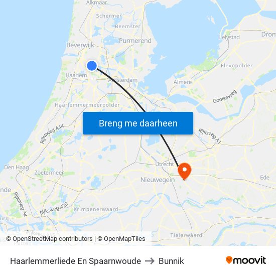 Haarlemmerliede En Spaarnwoude to Bunnik map