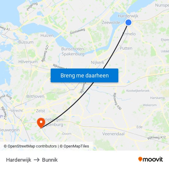 Harderwijk to Bunnik map