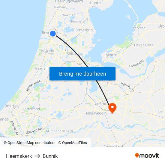 Heemskerk to Bunnik map