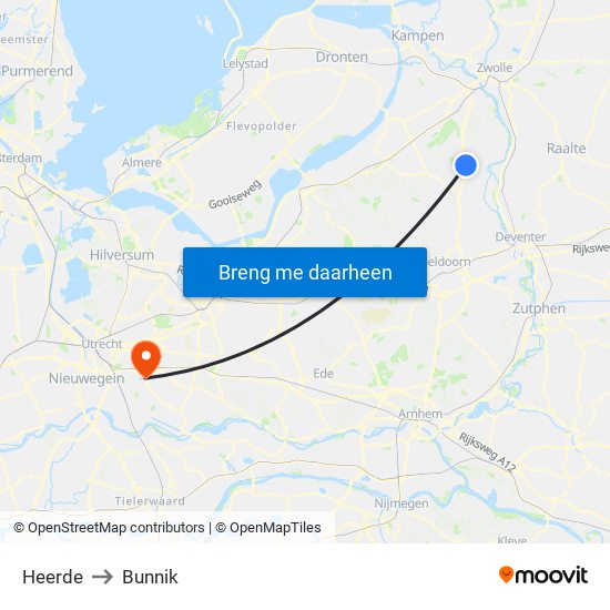 Heerde to Bunnik map